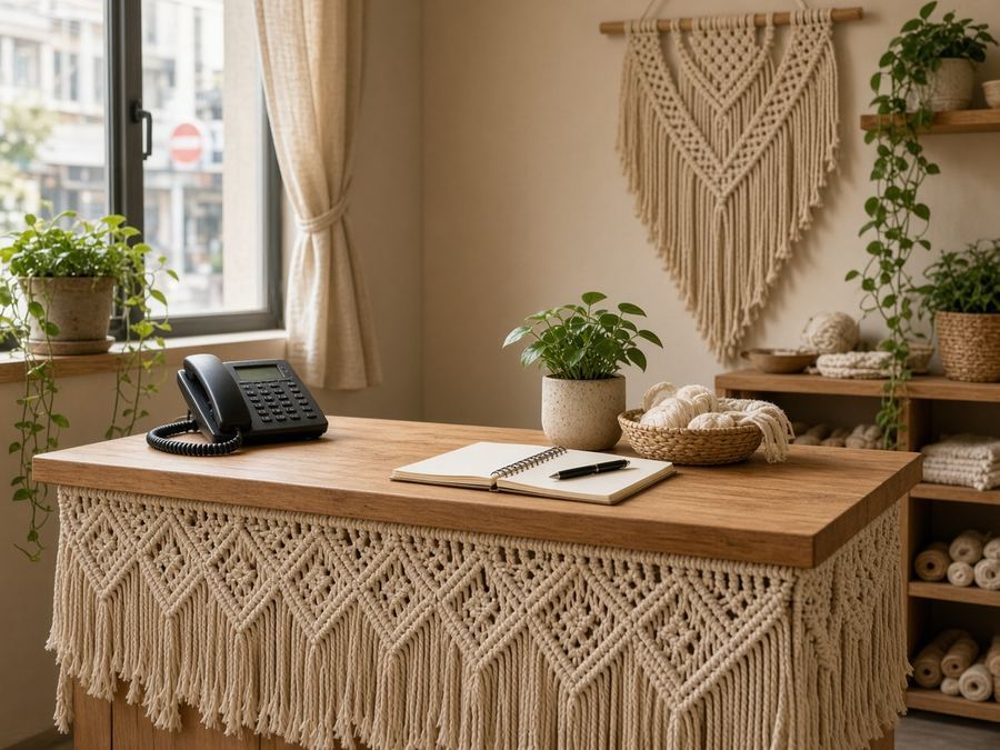 Contact desk at Rinsaunser Macrame in Kowloon